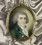 Rare 12k Locket Framec.1795-99 Portrait Miniature, Incroyables Young Man post French Revolution, Directoire