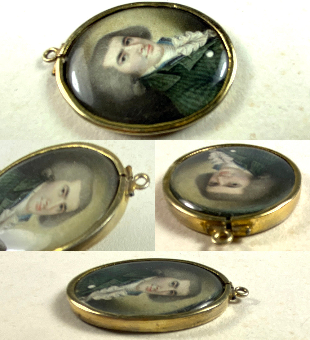 Rare 12k Locket Framec.1795-99 Portrait Miniature, Incroyables Young Man post French Revolution, Directoire