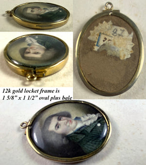 Rare 12k Locket Framec.1795-99 Portrait Miniature, Incroyables Young Man post French Revolution, Directoire