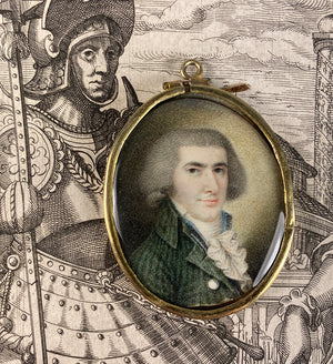 Rare 12k Locket Framec.1795-99 Portrait Miniature, Incroyables Young Man post French Revolution, Directoire