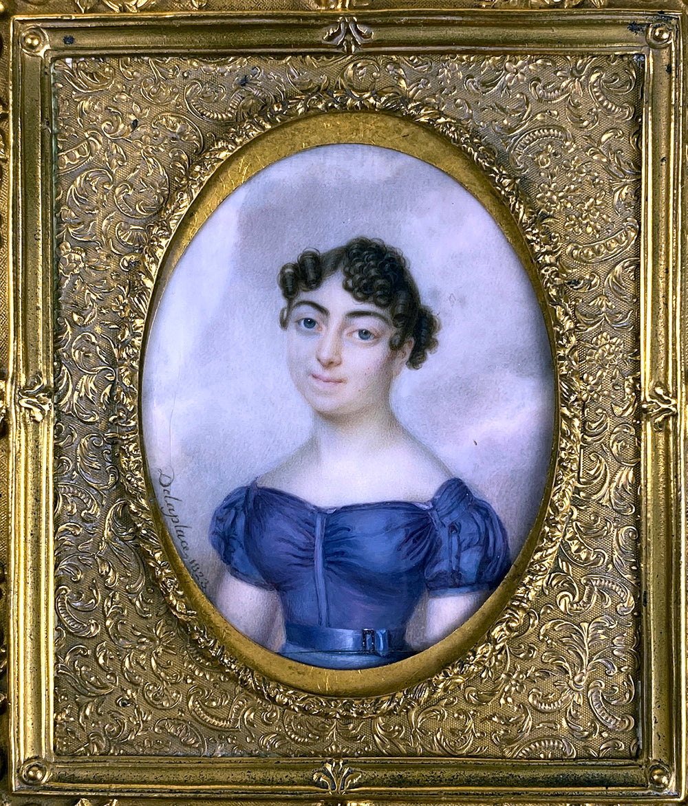 Antique French c.1820 Portrait Miniature, Beautiful Woman, artist: Jacques Delaplace (1767–after 1831)