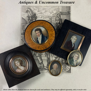 Rare 12k Locket Framec.1795-99 Portrait Miniature, Incroyables Young Man post French Revolution, Directoire