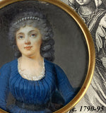 C. 1750s Antique French Portrait Miniature, Beautiful Woman with Pearl Tiara, Louis XV