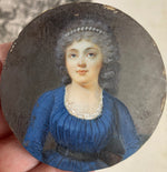 C. 1750s Antique French Portrait Miniature, Beautiful Woman with Pearl Tiara, Louis XV