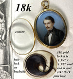Antique Portrait Miniature in 18k Gold Locket Pendant, Listed Artist: PASSOT, c.1840-50