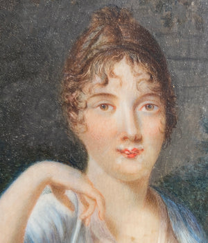 Superb Antique French Portrait Miniature c.1803 by BERNIER, Beautiful Empire Woman, Large Painting