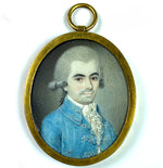 Rare Antique French Portrait Miniature, Handsome Man, c.1740s, in 12k Gold Pendant Locket, Hair Art