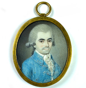 Rare Antique French Portrait Miniature, Handsome Man, c.1740s, in 12k Gold Pendant Locket, Hair Art