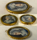 RARE c.1750s Tiny Portrait Miniature, Matron in Elaborate Lace Bonnet, Flowers, 14k Frame