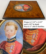 antique French Portrait Miniature, 1st Empire Military Officer, Bi-corn Hat and Medal, c.1810