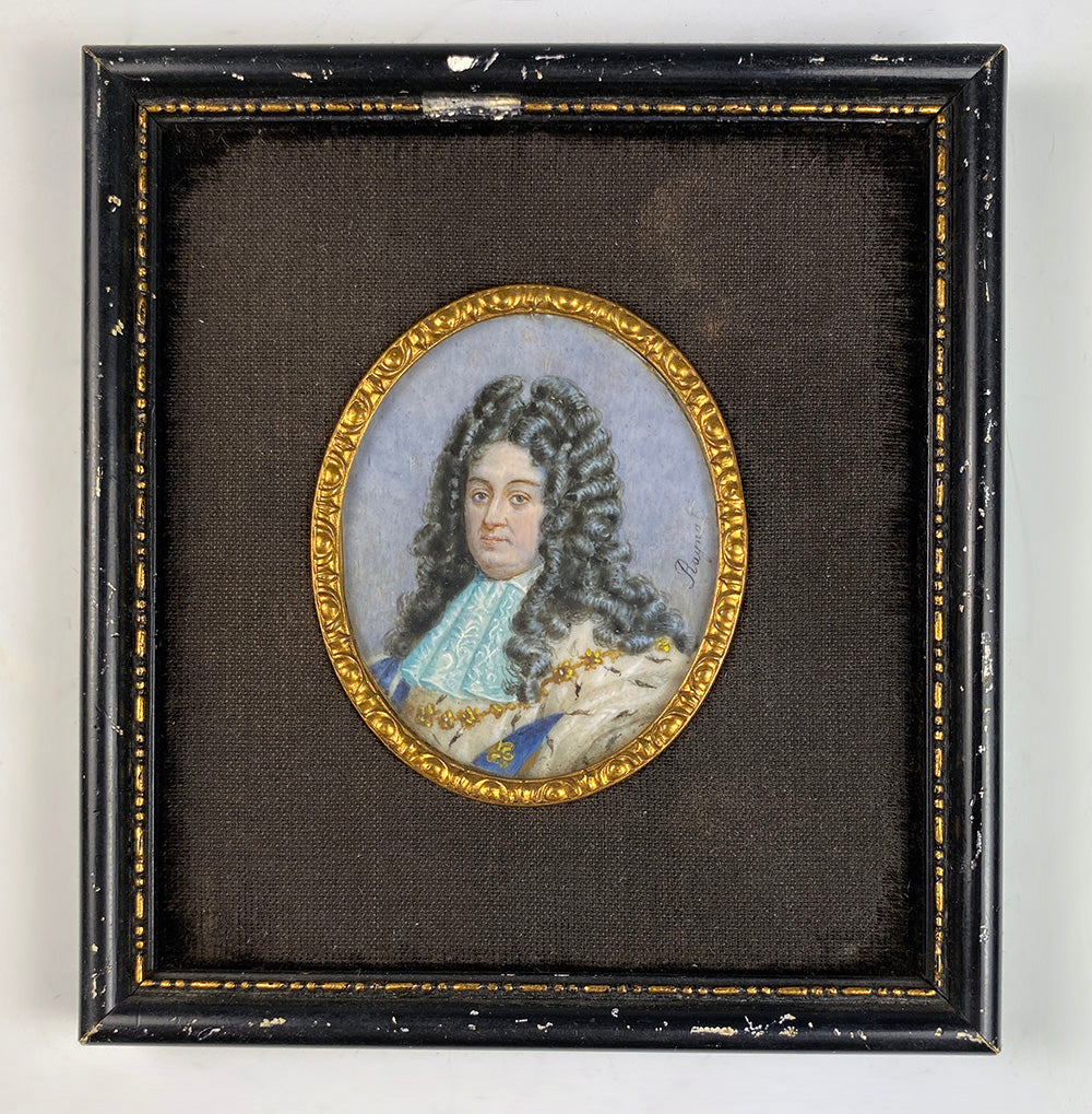 Antique Portrait Miniature of French King Louis XIV, The Sun King, a Grand Tour Souvenir