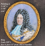 Antique Portrait Miniature of French King Louis XIV, The Sun King, a Grand Tour Souvenir