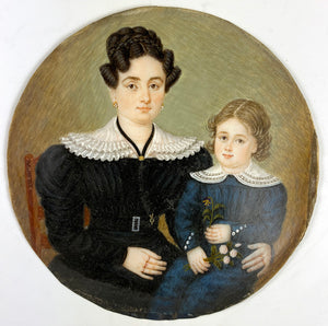 Antique French Portrait Miniature, c.1820-30s, A Young Mother with her Child, Little Girl or Boy