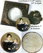 Antique French Portrait Miniature, c.1820-30s, A Young Mother with her Child, Little Girl or Boy