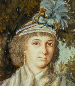 Antique Georgian Era Portrait Miniature, Pretty Woman in Elaborate Hat, c.1780s