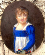 Antique French Empire Portrait Miniature of a Child, Young Girl, 12k Gold Frame