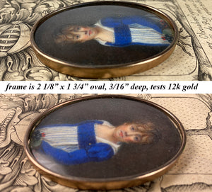 Antique French Empire Portrait Miniature of a Child, Young Girl, 12k Gold Frame