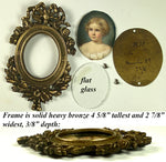 Antique Portrait Miniature of a Blond Child, a Young Girl, French Bronze Frame