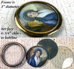 Antique c.1750s French Portrait Miniature, Beautiful Young Woman, Landscape