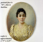 Antique French Portrait Miniature, signed, dated 1893, in Superb Dore Bronze Frame