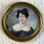 Antique French Empire Portrait Miniature, Beautiful Woman, Tiara, Pearls c.1810-20