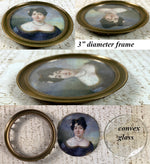 Antique French Empire Portrait Miniature, Beautiful Woman, Tiara, Pearls c.1810-20