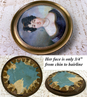 Antique French Empire Portrait Miniature, Beautiful Woman, Tiara, Pearls c.1810-20