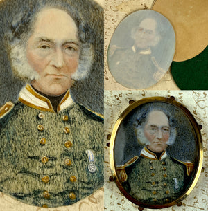 Antique Scotland Portrait Miniature, ID'd Military Architect, Medal, Epaulettes, C.1844, Mutton Chop