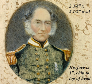 Antique Scotland Portrait Miniature, ID'd Military Architect, Medal, Epaulettes, C.1844, Mutton Chop