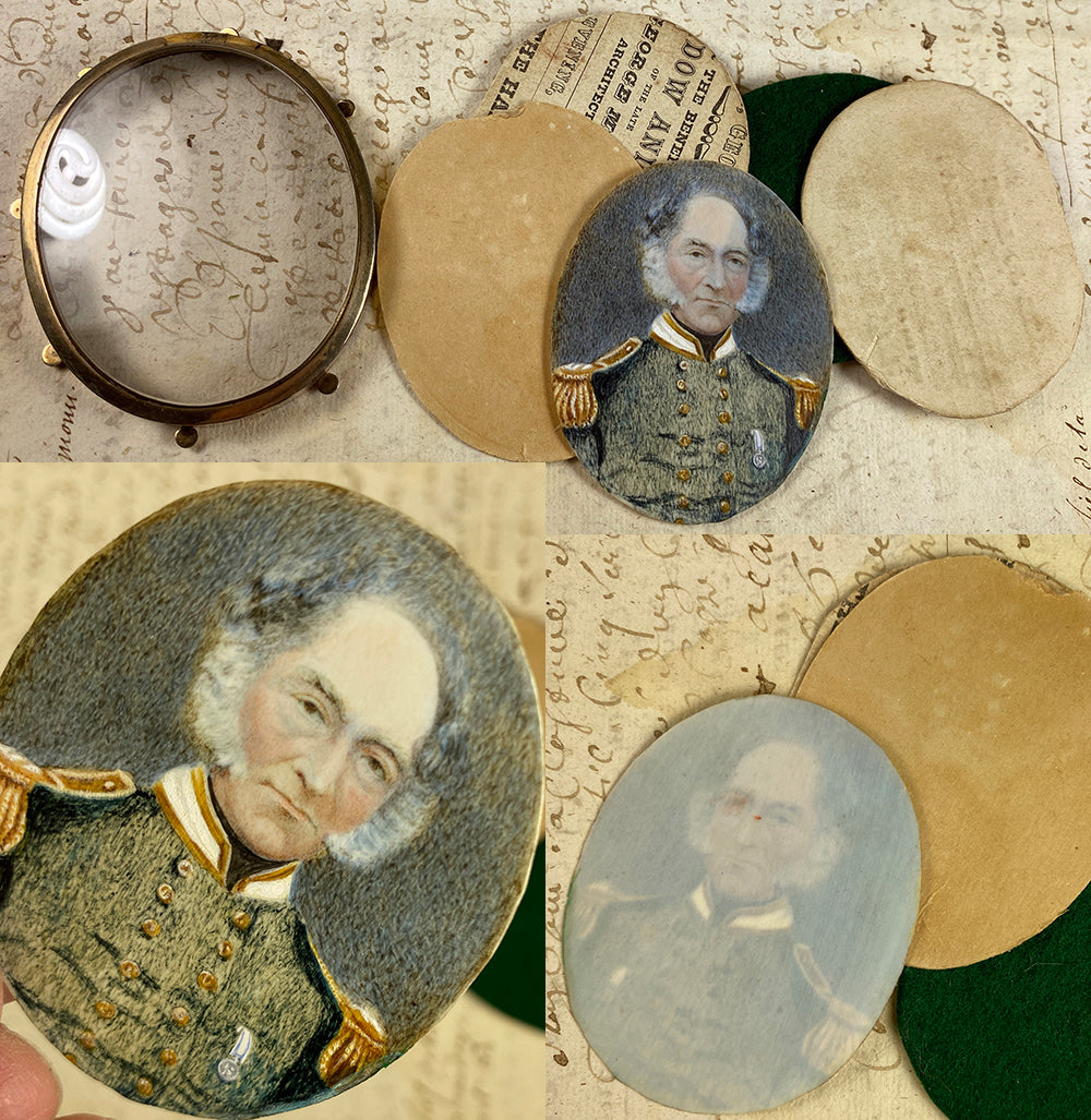 Antique Scotland Portrait Miniature, ID'd Military Architect, Medal, Epaulettes, C.1844, Mutton Chop