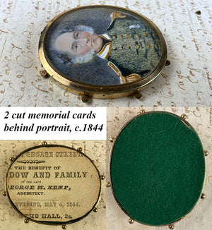 Antique Scotland Portrait Miniature, ID'd Military Architect, Medal, Epaulettes, C.1844, Mutton Chop