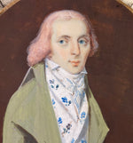 Rare 18k c.1795-99 Portrait Miniature, Incroyables Young Man Pink Hair, Luxuriants post French Revolution, Directoire