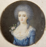 Antique French 18th c. Signed ID'd Portrait Miniature in Elaborate Bowtop Frame, Marquise Lafayette