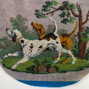 RARE Antique c.1820-30 Beaded Purse, Pouch, 1mm Glass Beads, Horse and Dogs, Figural Beadwork