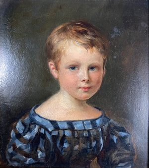 Antique Oil Painting, c.1830s Portrait Miniature of a Blond Blue Eyed Child of 4-5, A Boy, by Martin Disteli, Swiss Portraitist