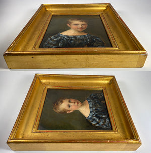 Antique Oil Painting, c.1830s Portrait Miniature of a Blond Blue Eyed Child of 4-5, A Boy, by Martin Disteli, Swiss Portraitist