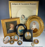 Antique Portrait Miniature, Baby, Child on Porcelain Plaque, Elaborate Victorian Wood Gesso Frame 11.5" x 10"