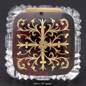 Superb Antique French Napoleon III Era Cut Crystal & Boulle Single Desk Top Inkwell