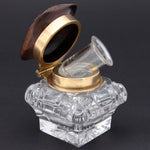 Superb Antique French Napoleon III Era Cut Crystal & Boulle Single Desk Top Inkwell