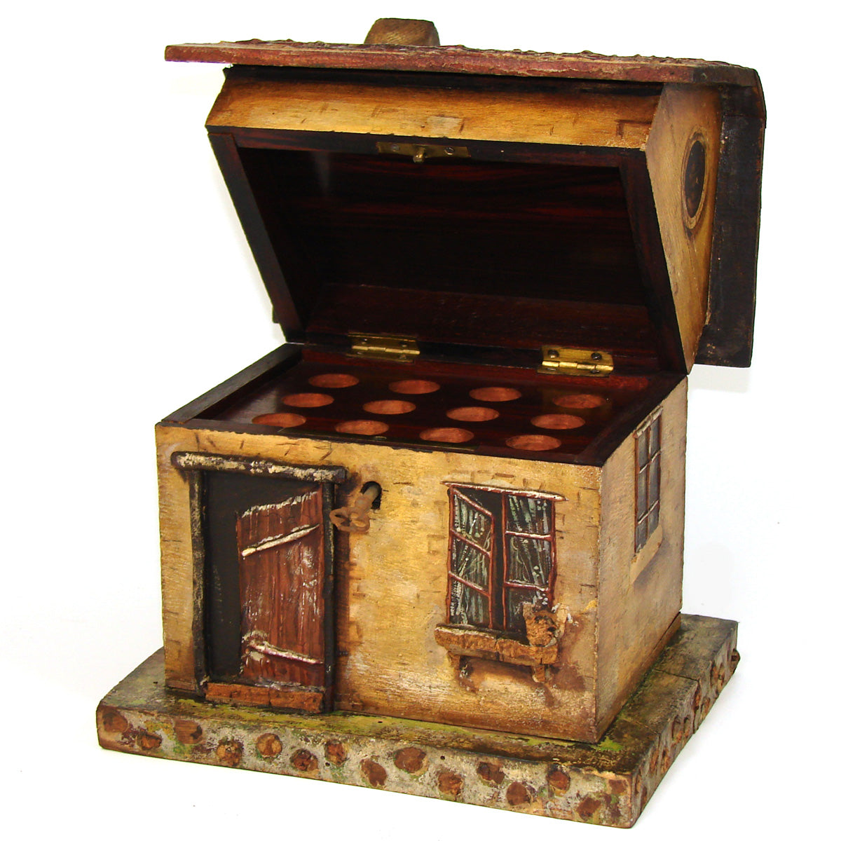 Rare Antique French Napoleon III Era Cigar Presenter, Box, a Hand Painted House or "Maison"