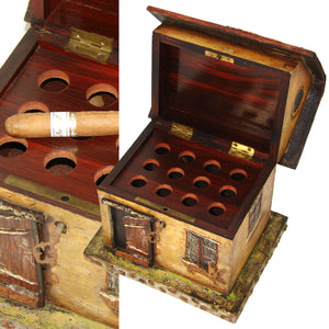 Rare Antique French Napoleon III Era Cigar Presenter, Box, a Hand Painted House or "Maison"