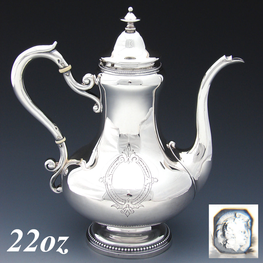 Elegant Antique French Sterling Silver Solitaire Sized Coffee or Tea Pot, Aesthetic Style