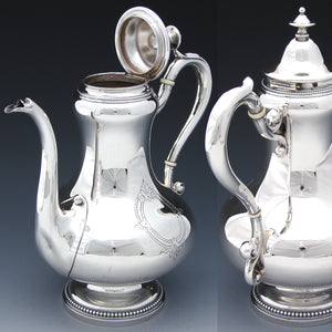 Elegant Antique French Sterling Silver Solitaire Sized Coffee or Tea Pot, Aesthetic Style