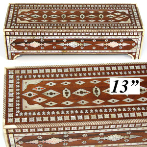 Rare Antique Anglo-Indian Sadeli Style 13" Desk or Document Box, Incised & Lac Filled Mother of Pearl Inlay