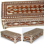 Rare Antique Anglo-Indian Sadeli Style 13" Desk or Document Box, Incised & Lac Filled Mother of Pearl Inlay