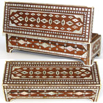 Rare Antique Anglo-Indian Sadeli Style 13" Desk or Document Box, Incised & Lac Filled Mother of Pearl Inlay