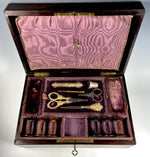 Antique French Boulle Sewing Box, Tools, Vermeil 18k over .800/1000 Silver, Almost Sterling