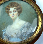 antique French Portrait Miniature Painting, Beauty on Elegant Table Snuff Box