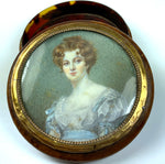 antique French Portrait Miniature Painting, Beauty on Elegant Table Snuff Box