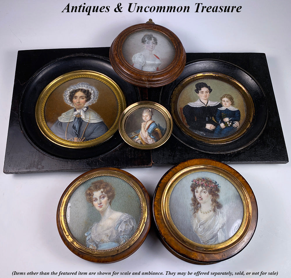 antique French Portrait Miniature Painting, Beauty on Elegant Table Snuff Box